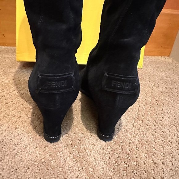 FENDI Black Suede Tall Wedge Cathy Boot, Size 39.5 - Picture 6 of 12